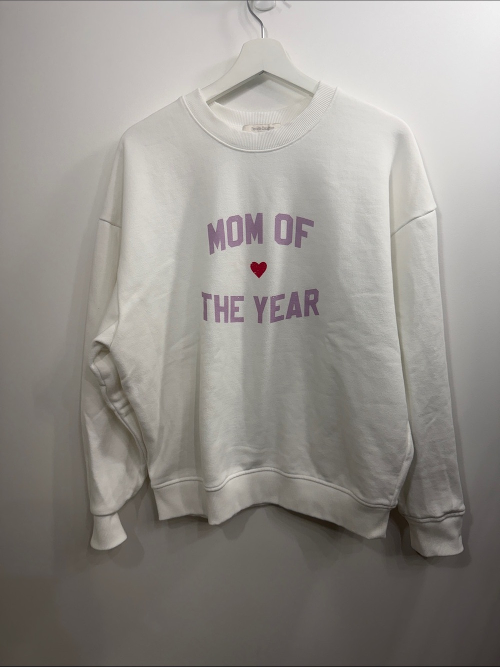 Favorite Daughter Mom Of The Year white purple sweatshirt size XS.